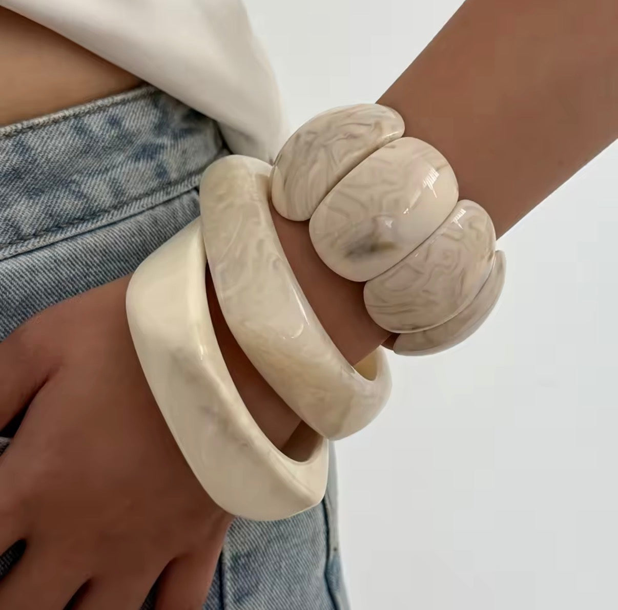 Set De Pulseras Marfil