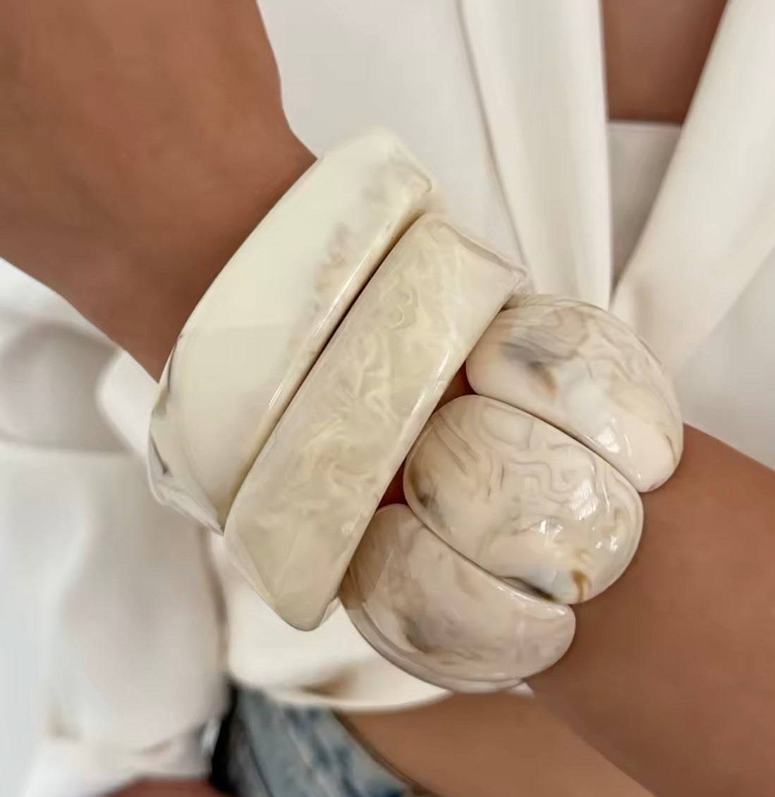 Set De Pulseras Marfil
