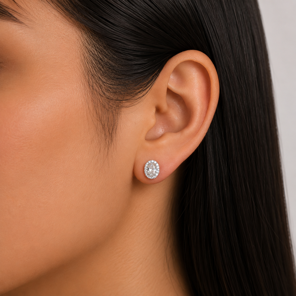Aretes Halo Oval Moissanite