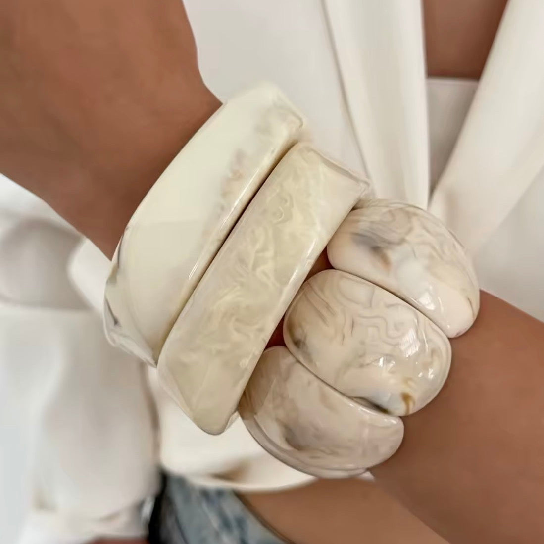 Set De Pulseras Marfil