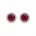 Aretes De Oro Blanco 14K, Diamante Y Rubíes